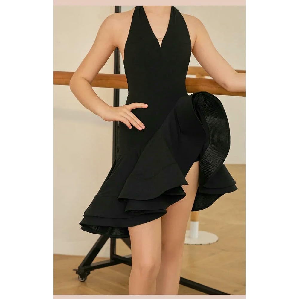 JJDFW - Vestito estivo da danza latina, per ragazze, gonna con collo appeso, Cha-cha, Samba, rumba, danza, allenamento, per bambini