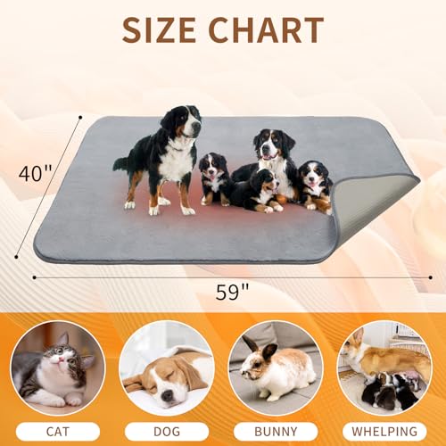 Image of Homimp Self Warming reusable dog training pads,Non-Slip Washable Pee Pads for Dogs, Fast Absorbent Pet Whelping Pads, Ideal for Puppy Senior Dog Whelping, Incontinence, Housebreak, Crate,59x40in, Gray