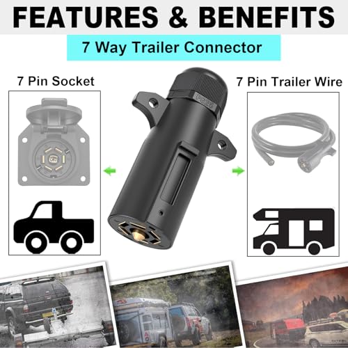 Image of 7 Pin Trailer Plug with Waterproof Seal,RV 7 Way Trailer Connector | Standard 7-way trailer plug for RV and towing applications. Provides secure electrical connection.