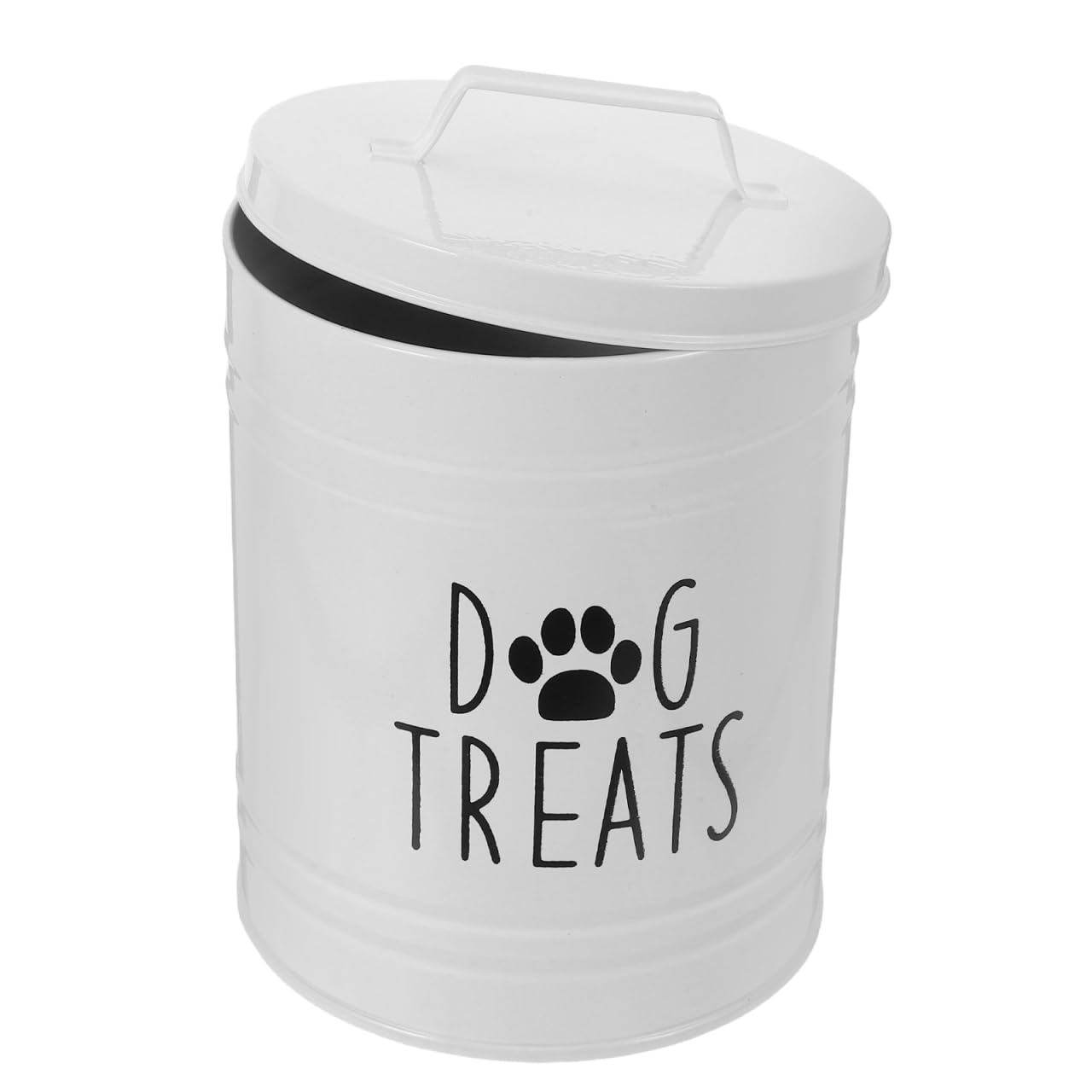 UKCOCO Dog Treat Tin – Airtight Metal Food Storage Container with Silicone Seal & Handle for Fresh Dry Kibble & Snacks – 54oz / 1.6L, White with Paw Prints, for Kitchen Worktop, Puppy Training