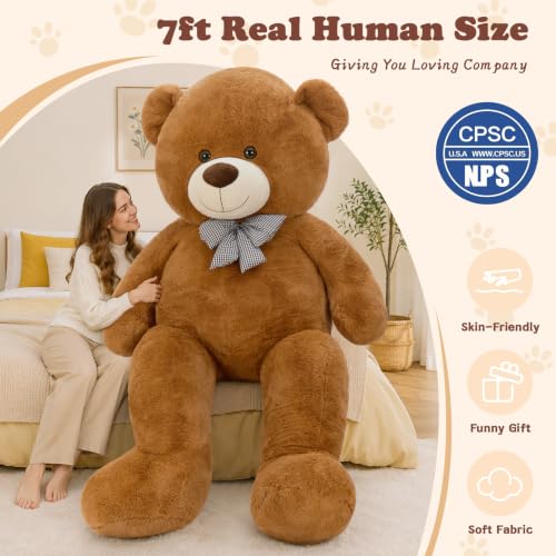 Image of MaoGoLan Giant Teddy Bear 7 Feet, Jumbo Plush Stuffed Animal, Dark Brown