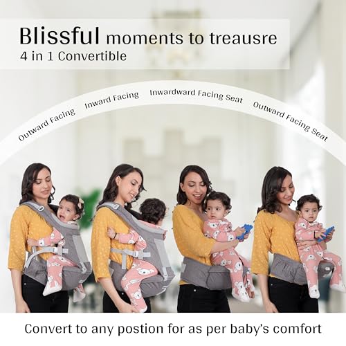 Image of Baby Carrier with Hip Seat, Ergonomic 4 in 1 Carrier Positions, Newborn to Toddler Adjustable Baby Carrier for 4-36 Months, Comfortable Padded Straps, Supports Up to 15 kg (Grey)