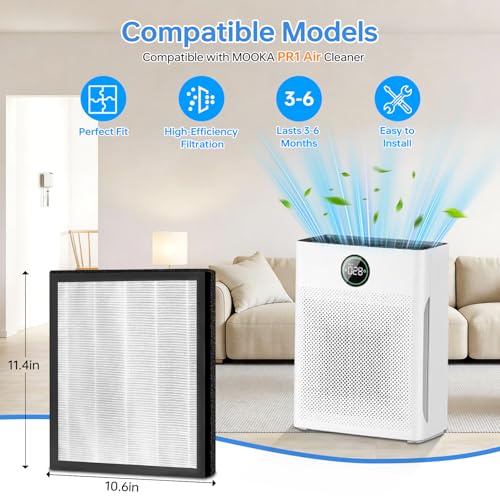 Image of 2 Pack PR1 Replacement Filter for Mooka PR1 Air Purifier for Pets Hair Dust | 3-in-1 Filter for Home Large Room up to 2200sq.ft, Activated Carbon, with 4 Washable Pre-Filters