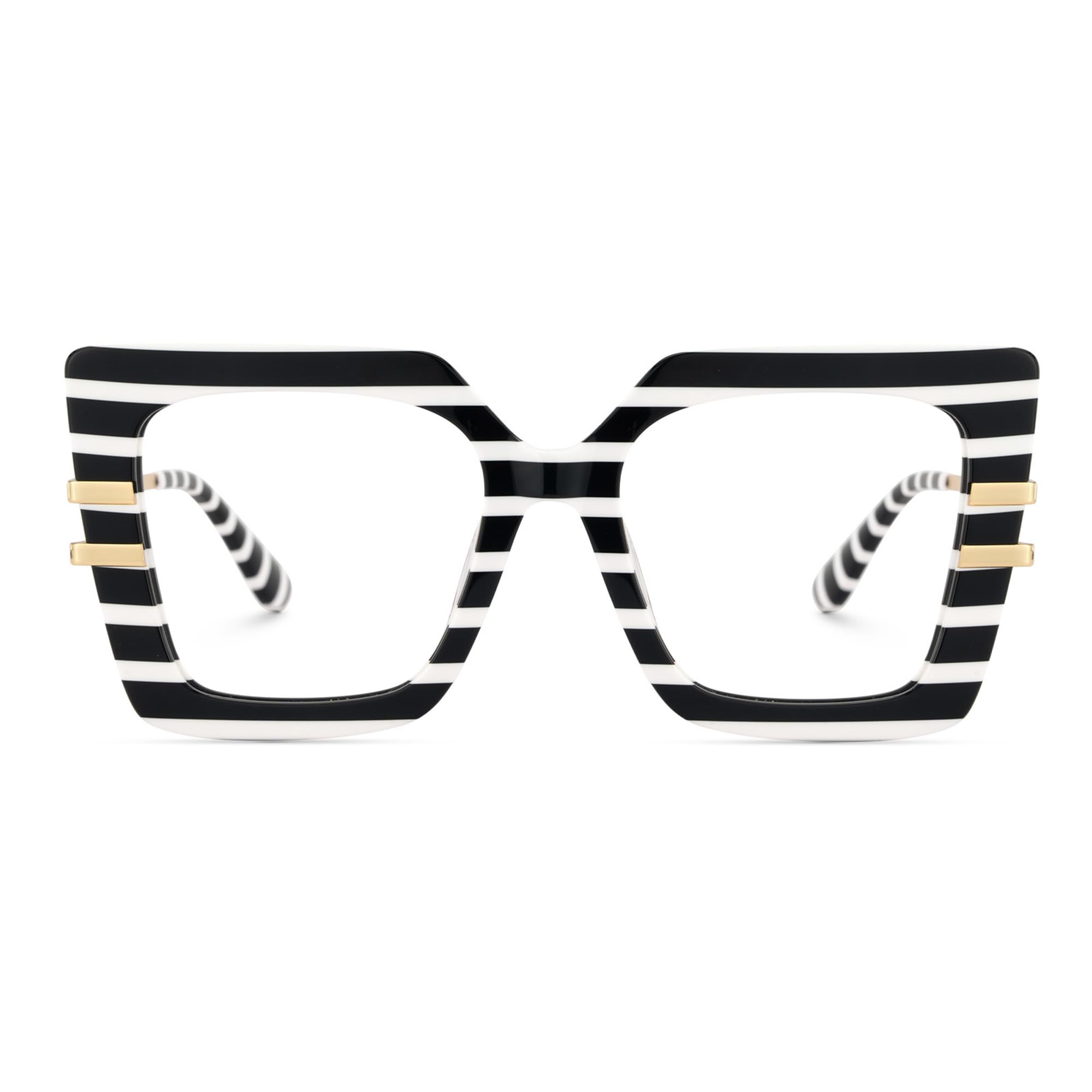 Zeelool Oversized Square Glasses Frames for Women Black White Stripe Eyeglasses Fashion Non Prescription Designer Eyewear Poutine JGX444789-10