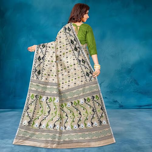 Image of Mayabi Women's Dhakai Jamdani Cotton Silk Saree Traditional Bengali Tant Korat Work, Without Blouse Piece
