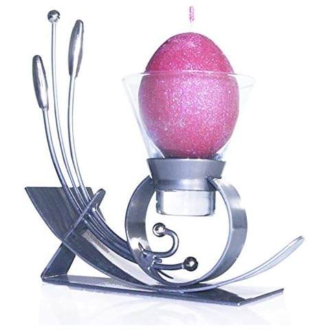 Metal & Glass Candle Holder | Contemporary and Unique | 1 free Enigma Egg Candle | PEGASUS PEWTER (silver) Cover
