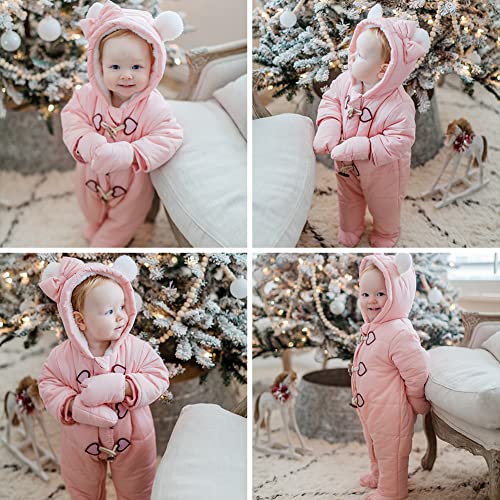Simplee kids Baby Infant Boys Girls Snowsuit Winter Hooded Footed Warm Jumpsuit Outerwear with Gloves for 12-18 Months2