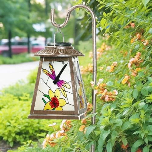 Dragonfly Solar Lantern with Shepherd Hook, Outdoor Hanging Metal LED Garden Light Waterproof for Patio Yard Pathway, Vintage Dragonfly Lantern Decor and Thoughtful Garden Gift for Mom Grandma Women