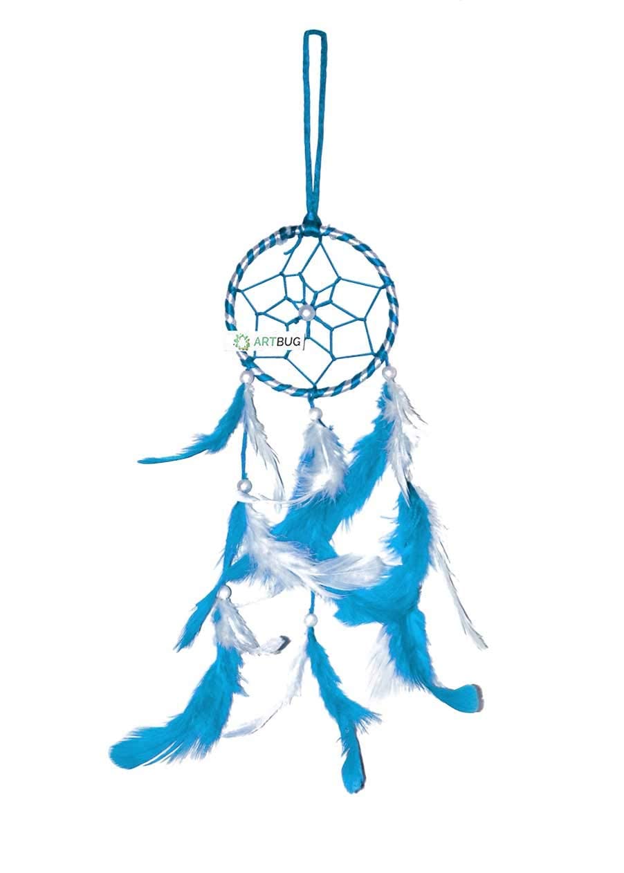 ARTBUG Dream Catcher Natural Feather Small Hanging for Cars/Rooms for Positive Energy and Protection (Sky Blue/White, 3 inch)-image-4