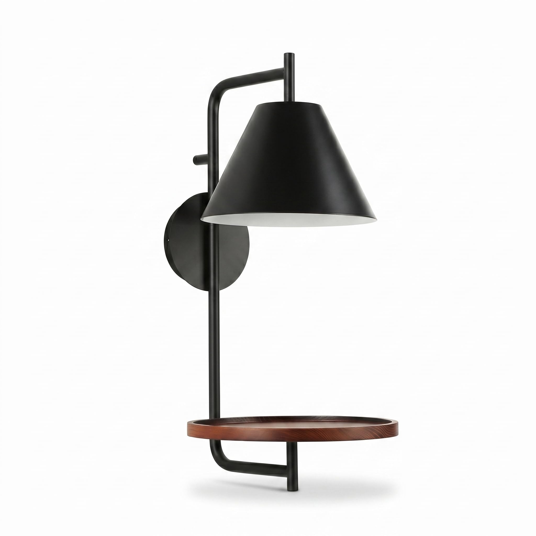 BARCELONA LED Bilon Innen-Wandleuchte E27 mit integriertem Holzregal, moderne Wandlampe in Schwarz Matt für Schlafzimmer, Bettkopfteil, Wohnzimmer und Hotel, Leuchtmittel nicht enthalten