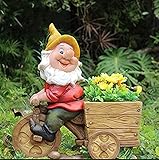 Design Zwerg mit Blumentopf NF 15156-2 Fahrrad XL 36 cm Hoch Deko Garten Gartenzwerg Figuren DekorationDesign - 2