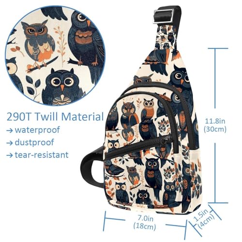 Mochila cruzada de pecho para senderismo con diseño de búho barrado azul 4