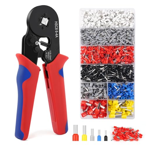 AOOWU Crimpzange Kabelschuhe Set mit 1800 stück Aderendhülsen Kabelschuhzange Crimpzange, Selbsteinstellende 0,25-10mm², Krimpzange Crimp Zange, Aderendhülsenzange Tool Kit
