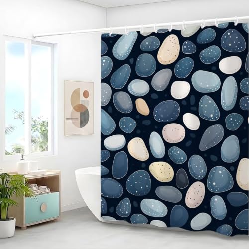Rideau de douche bleu marine 100x200 cm imperméable en polyester lavable J8-224 avec 12 crochets