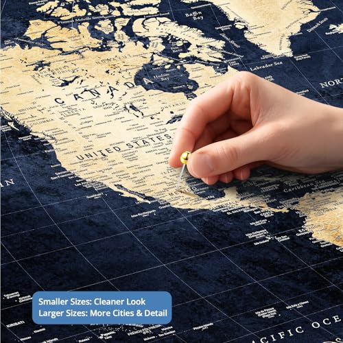 Image of IPIC - Personalized Framed World Map for Wall Decor, Large Pinnable World Map to Mark Travels, Custom Artwork with Names, World Travel Map for Home, Office, Study, and RV, Ready to Hang