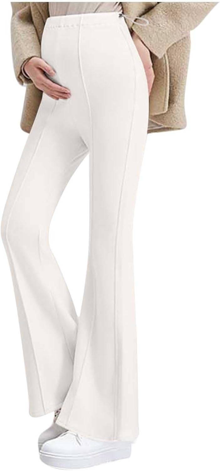 HGps8w Adjustable Waist Maternity Pants for Pregnant Women Over The Belly Stretch Flare Comfy Lounge Yoga Sweatpants