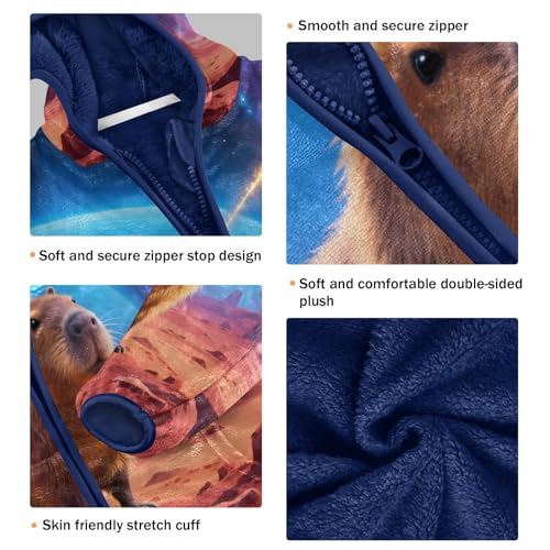 Capybara Standing on Mars Landscape Toddler Fleece Jacket Girl Boys Hooded Fleece Jacket Coat3