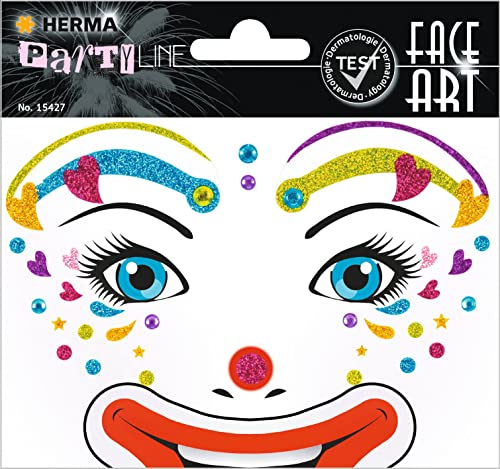 HERMA 15427 Face Art Sticker Clown Lotta Face Sticker Glitter Sticker for Carnival Halloween, Dermatologically Tested