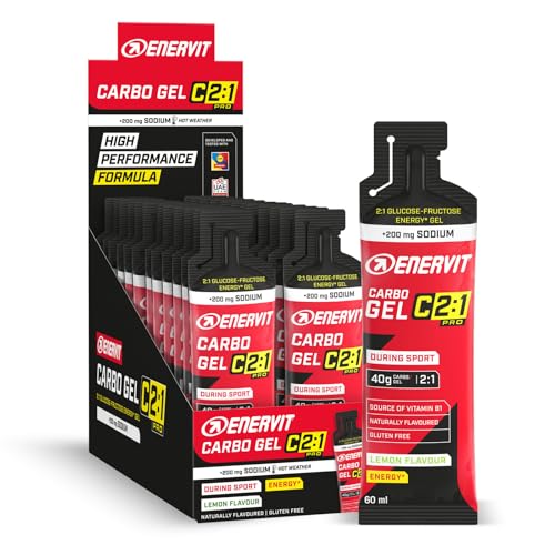 Enervit Carbo Gel C2:1PRO con Sodio, Gel Energético con 40g de Carbohidratos, Actividades de Alta Intensidad, +50% Carbohidratos Absorbidos, Sabor Lima, Sin Gluten, Alta Digestibilidad, 24 Pack x 60ml
