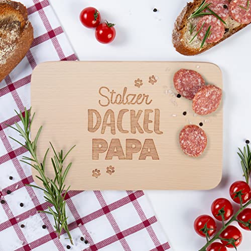JUNIWORDS Frühstücksbrettchen, Stolzer Dackel Papa, Holzbrett Frühstücksbrett Holzbrettchen (1010003)