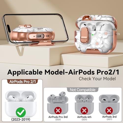 Image of for AirPods Pro 2nd /1st Case (2023-2019)-White Lily | With Safety Lock, As Phone Stand,for Women Girly,with Keychain & Clean Pen,Two-Piece Design,Wireless Charging,TPU+PC Material
