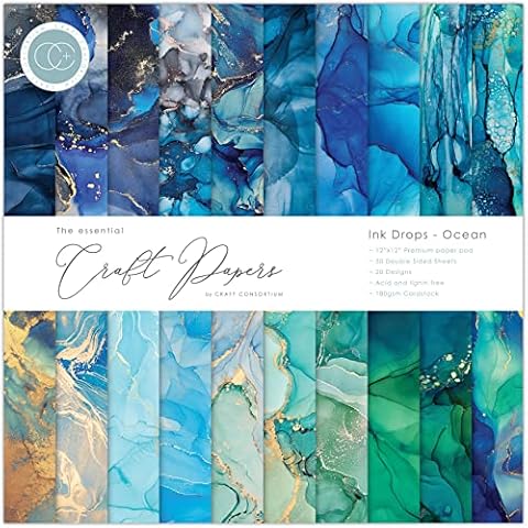 Craft Consortium Craft CON PAPRPAD12, Ink Drops-Ocean, 20 Designs Cover