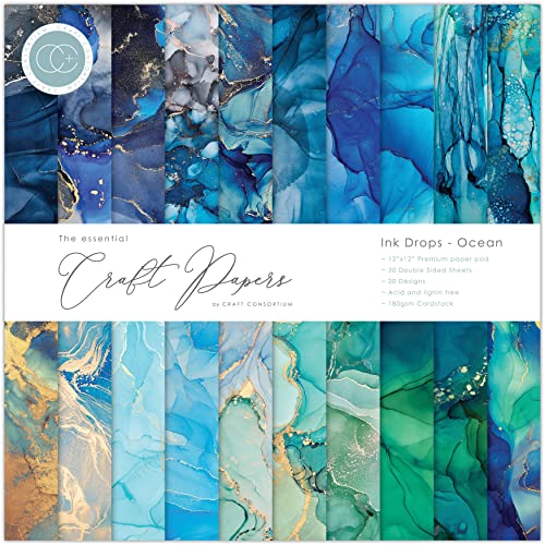 Craft Consortium Craft CON PAPRPAD12, Ink Drops-Ocean, 20 Designs