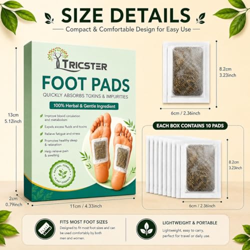 Image of TRICSTER Detox Foot Patches for Deep Cleansing & Relaxation | Natural Bamboo Vinegar Ginger Foot Pads for Toxin Removal, Stress Relief, Better Sleep & Foot Care | Herbal Foot Patch for Men & Women (Pack of 50)