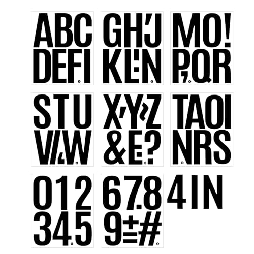 Image of 8 Sheets 4-Inch Vinyl Letter & Number Stickers, Waterproof Self-Adhesive Alphabet Decals with Symbols, Bold Black Mailbox Address Stickers for Signs, House Numbers, Windows, Cars, Bins & DIY Outdoor