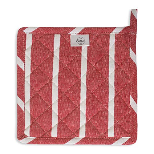 Image of Encasa XO Oven Microwave Pot Holders Trivets 21 cm (2 pc) for Kitchen Cooking & Baking - Heat Resistant, Thick & Safe, Protection of Hands from Hot Utensils, Grill, BBQ - Roma Red Stripes