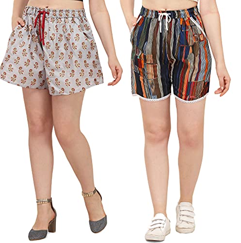 Image of DHRUVI TRENDZ Women's Regular Shorts (2021 Grey&Blue X-Large)