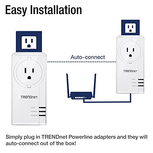 Image of TRENDnet Powerline 1300 AV2 Adapter with Built-in Outlet, Gigabit Port, IEEE 1905.1 & IEEE 1901, Range Up to 300m (984 ft.), TPL-423E, White