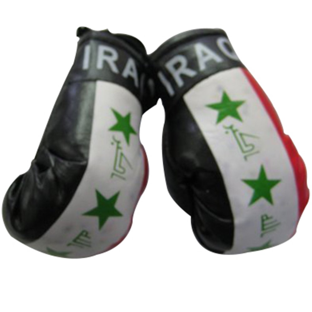 Flag Mini Small Boxing Gloves to Hang Over Car Automobile Mirror – Asia & Africa (1-Pack, Country: Iraq)