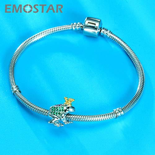 Emostar Cute 3D Frog Prince Charms With 18K Golden Crown Fits Pandora Animal Bracelet, 925 Sterling Silver Twinkle Pave Leaping Frog Cz Beads, Gifts For Christmas/Mothers Day/Valentines Day #TOP1
