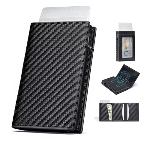 Smart Mens Wallet with Card Holder: Slim Wallet for Men with RFID Blocking - Pop Up Leather Card Case - Minimalist Wallet with ID Card Window - Front Pocket Wallet with 14 Cards Capacity | Cash Slot