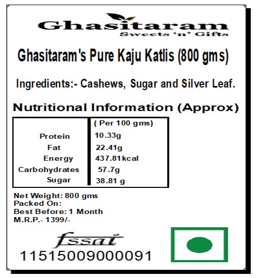 Ghasitaram Gifts Rakhi Gifts for Brother Rakhi Sweets - Ghasitarams Pure Kaju Katlis Box 800 GMS with Om Rakhi 1