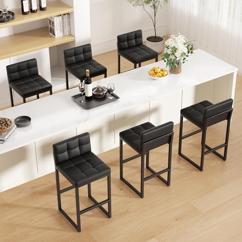 Image of Bar Stools Set of 6, Modern Counter Height Bar Stools with Back,24 inch Black