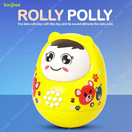 Image of Baybee Musical Toy Roly Poly for Babies 6+ Months with Blinking Eyes, Bell Sound & Glowing Light | Push & Shake Wobbling Tumbler Doll | Sensory Balancing Toy for Baby Boys & Girls (Yellow)