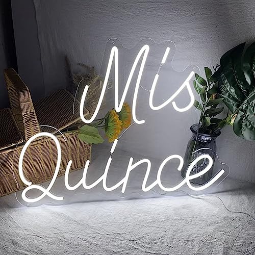 Image of Neon Signs Mis Quince Custom Led Neon Sign Light White Neon Light Birthday Gift,Wall Art Neon Led Light Up Signs for Bedroom Wall Decor Personalized Gifts for Her,Size:50cm