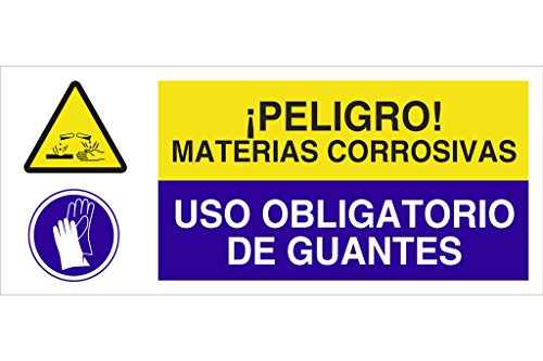 Plimpo Señal Poliestireno 1,5Mm 717X297 Combinada Peligro/Obligación En Oferta Cofan Cao07Pl717297 - Señal De Seguridad&Quot;¡Peligro! Materias Corrosivas/Uso Obligatorio De Guantes&Quot;