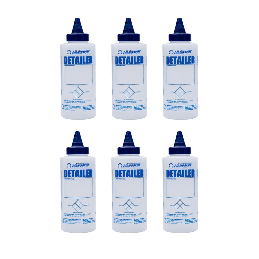 Nanoskin 6-Pack 12 Oz. Squeeze Bottle with Twist Top Dispensing Cap for Auto Detailing, Household Cleaning, Car Care, Applying Wax & Polish, Liquid