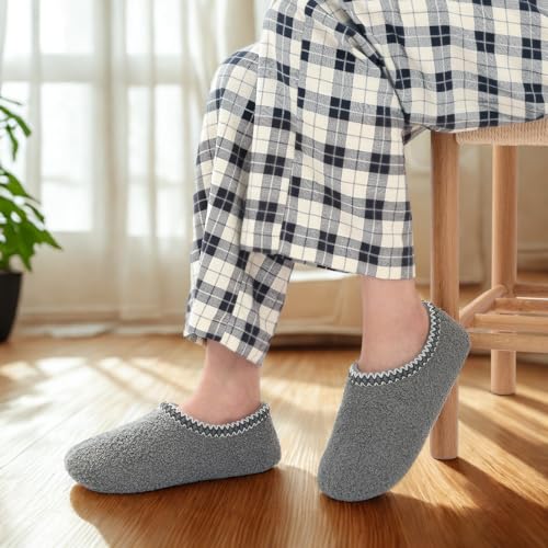 shevalues Women House Memory Foam Slippers Teddy Fleece Bedroom Sock Shoes with Soft Rubber Sole Grey422