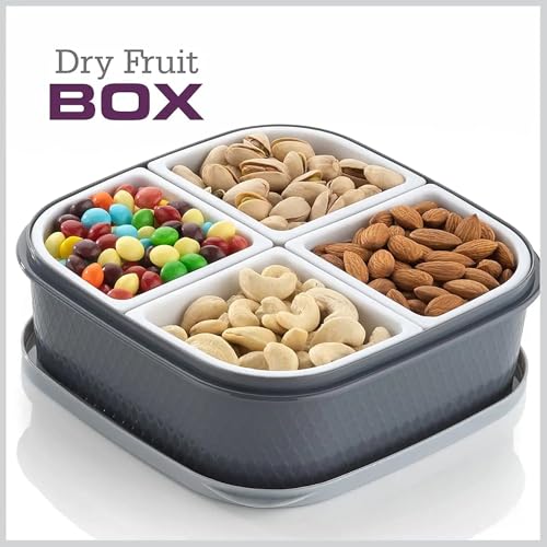 Image of Oblivion Plastic Dry Fruit /Masala Box | 4 Sections Multipurpose Box | Masala Container | 4 In 1 Spice Boxes for Kitchen | Rangoli Container | Home Storage Masala Dabba (Pack of 1)