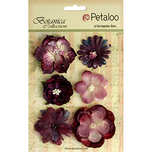 Petaloo Floral Embellishments Mixed Blooms 6/Pkg-Lilac/Purple