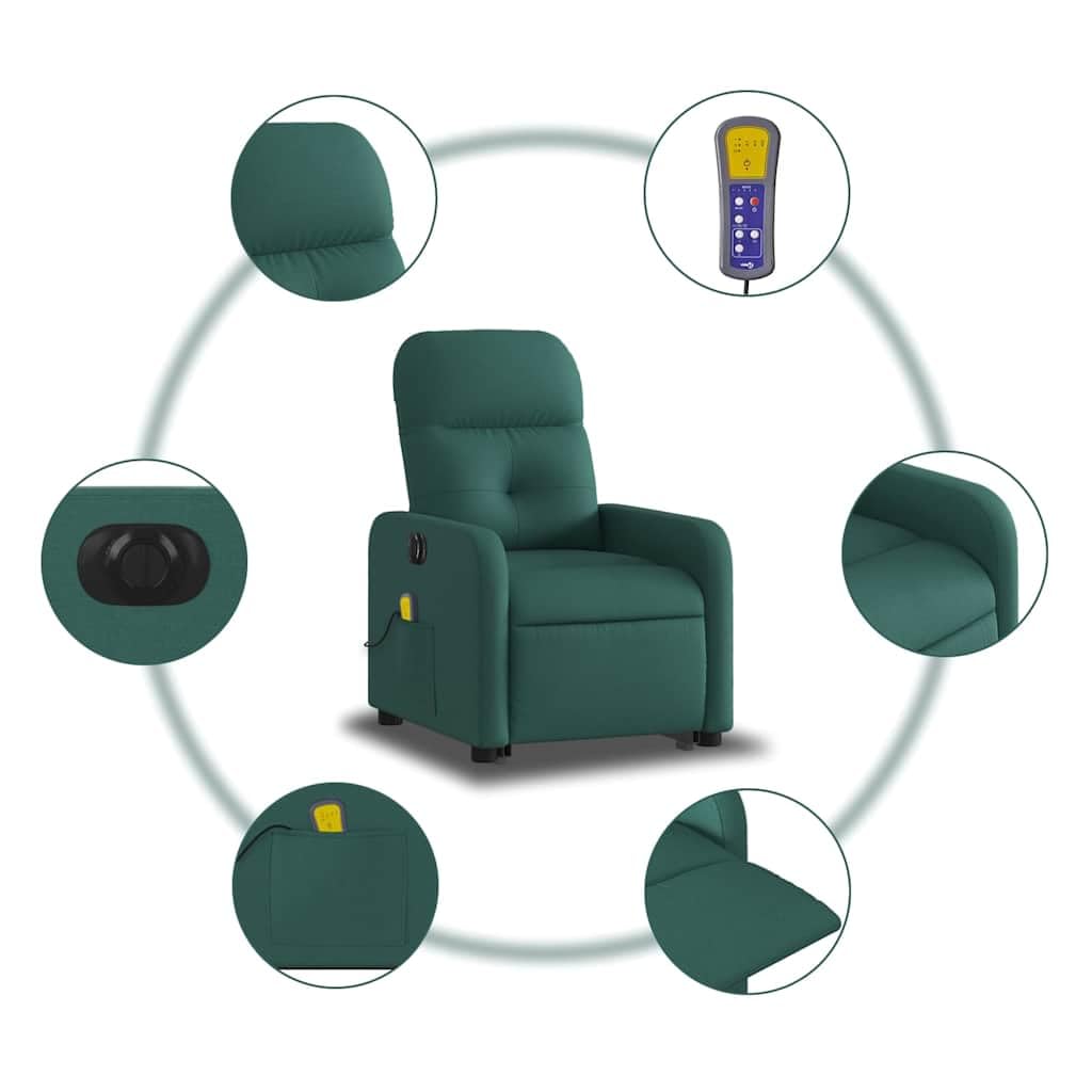 Elektrischer Personenaufzug mit Vibrationsmassage, elektrisch neigbar und unterstützt, Stoff dunkelgrün, 6-Punkt-Massage, bequem