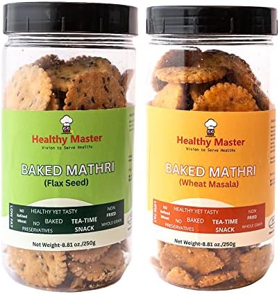 Healthy Master Flax Seed Mathri & Wheat Masala Mathri Healthy Snacks, Combo Of 2 (25.12 Ounces) Healthy Snacks For Adults & Kids, Low Calorie Plant-Based Protein Snacks