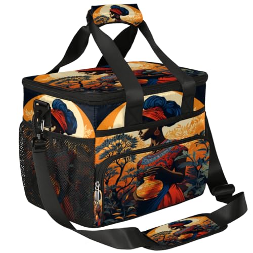 Woman Insulated Picnic Backpack Lunch Box for Women Men Picnic Basket Tote Lunch Bag Picnic Bag Portable Lunch Bags for Picnic, Beach, Work, Trip,Office, Camp Africa Woman Ethnic