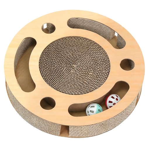 YUNIQUE Scratching Pad Ball Track Cat Toy for Indoor Cats Round Busy Box Scratcher with Bell Ball