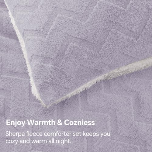 Image of BEDELITE Fluffy Sherpa King Comforter Set,Lavender | Super Soft & Warm Fleece Bedding, Luxury Fuzzy Comforter for Winter, Heavy Plush Bedding Set,2 Pillowcases