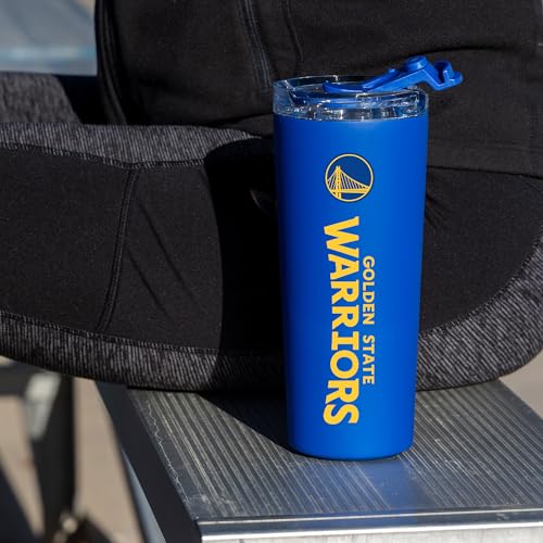 Image of Rico Industries NBA Basketball Golden State Warriors Royal Blue 24oz Stainless Steel Tumbler with Lid and Dual Functioning Lid
